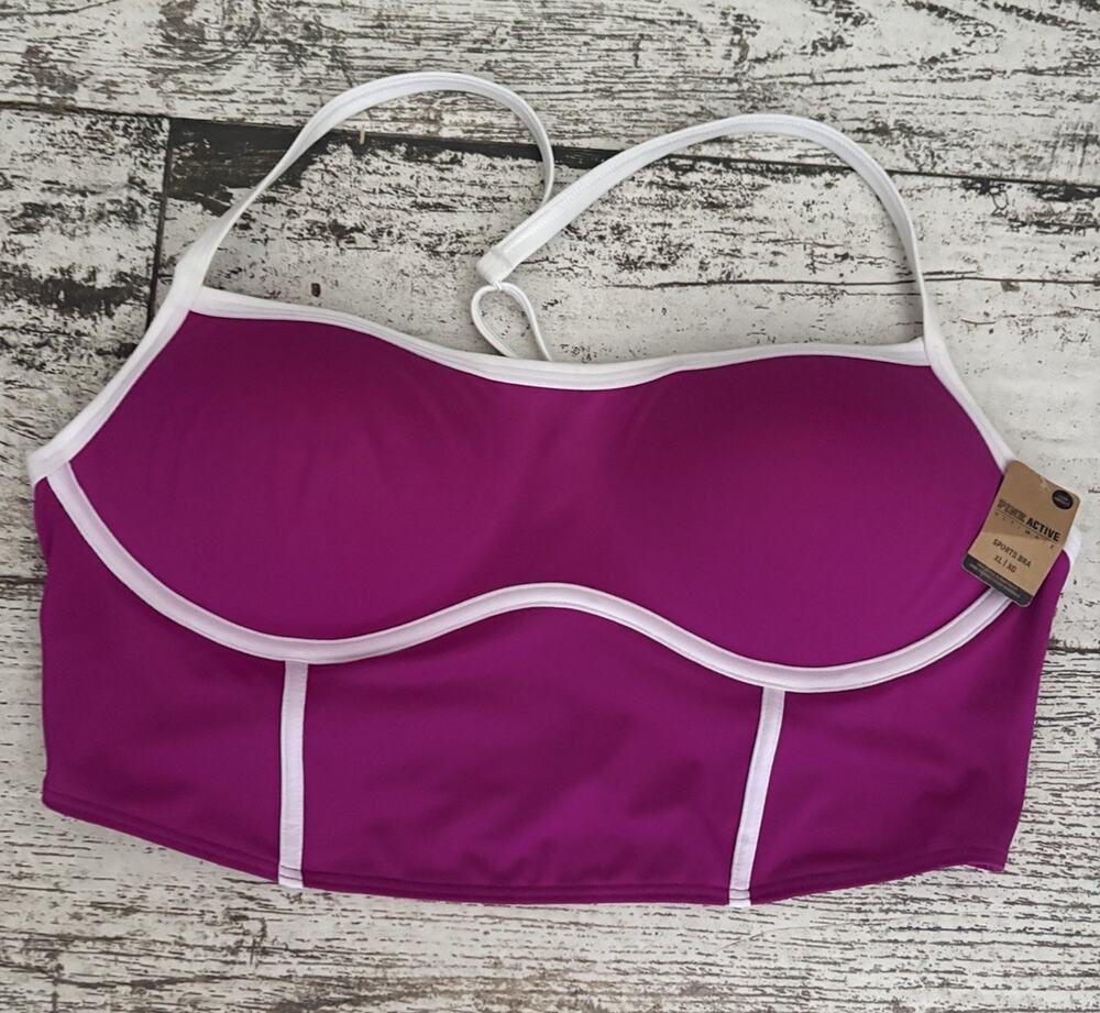Victoria Secret PINK Sports Bra XL Fuchsia Purple White Trim Active Ultimate